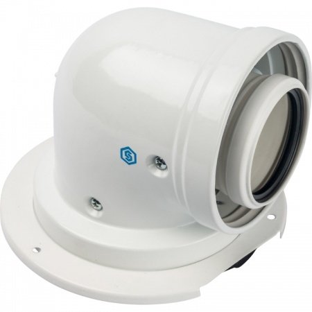 Элемент дымохода Stout конденсац. адаптер 90° DN60/100 м/п PP-AL с фланцем (совместим. с Bosch)