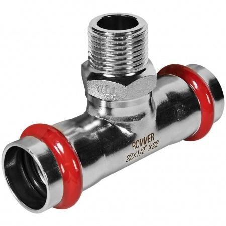 Тройник-переходник-НР ROMMER 22х1/2 из нержавеющей стали прессовой