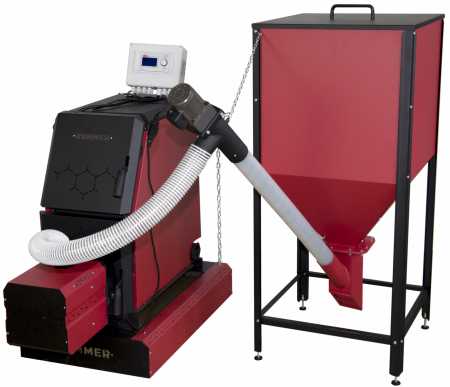 Горелка пеллетная приставная  "Rommer" - 25 (горелка+ПУ+механизм+бункер200)