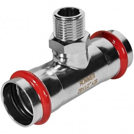 Тройник-переходник-НР ROMMER 28х1/2 из нержавеющей стали прессовой