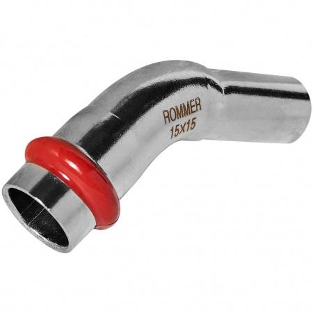 Угольник ROMMER однораструбный 45°-НПр, 15, из нержавеющей стали прессовой