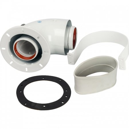 Элемент дымохода Stout DN60/100 адаптер для котла угловой 90° коаксиальный (совместимый с Bosch, Buderus)(с логотипом)