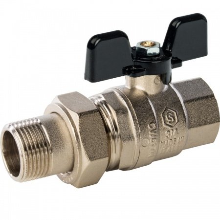 Кран шаровой полнопроходной, Stout ВР/НР 3/4", с американкой (ручка бабочка)