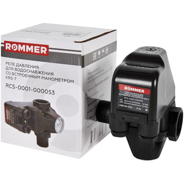 Реле давления для водоснабжения ROMMER KRS-7 со встроенным манометром