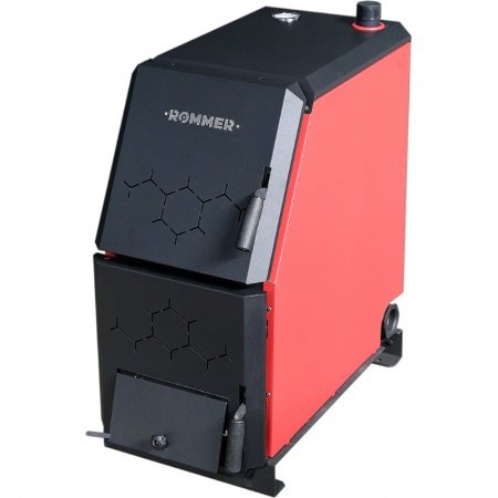 Котел твердотопливный Rommer 16 кВт с возможностью установки ТЭНа, терморегулятора/турбокомплекта, пеллетной горелки