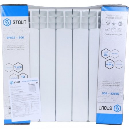 Биметаллический радиатор Stout Space 500 8 секций нижнее правое подключение