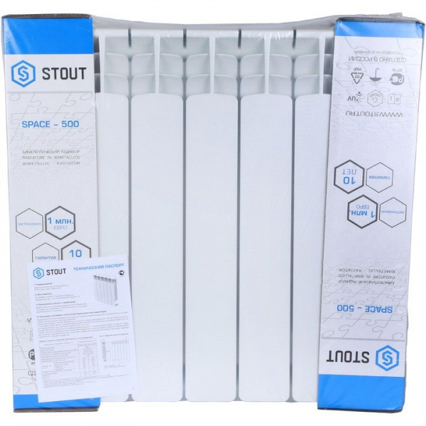 Биметаллический радиатор Stout Space 500 8 секций нижнее правое подключение