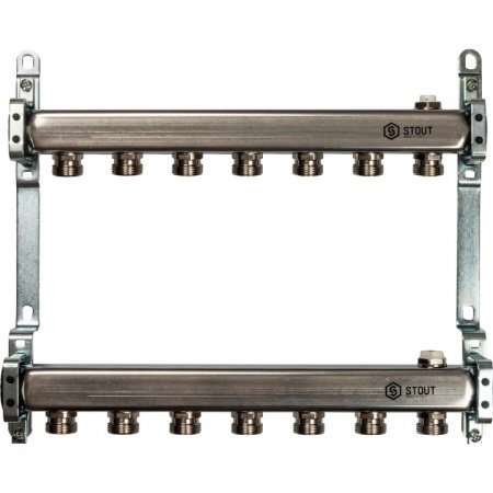 Коллектор Stout из нержавеющей стали для радиаторной разводки 7 вых.