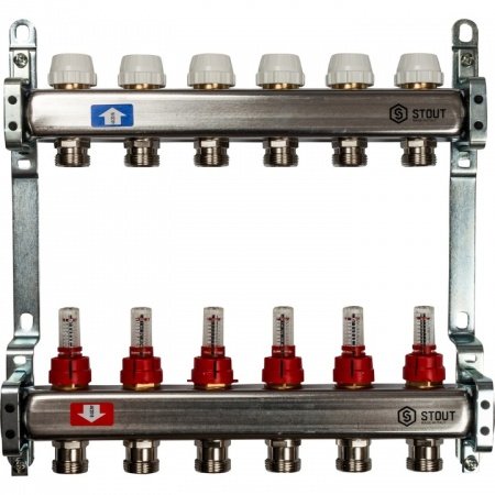 Коллектор Stout из нержавеющей стали с расходомерами 6 вых.