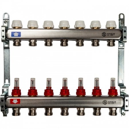 Коллектор Stout из нержавеющей стали с расходомерами 7 вых.