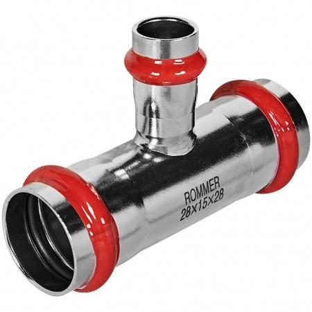Тройник переходной ROMMER 28х15х28 из нержавеющей стали прессовой
