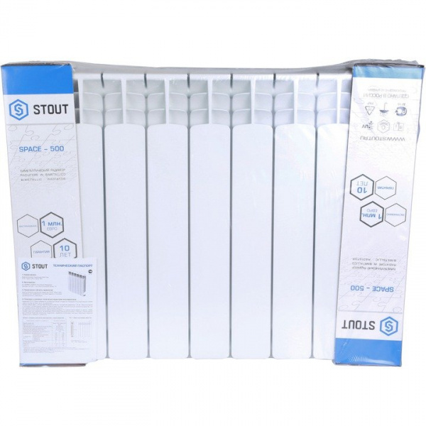 Биметаллический радиатор Stout Space 500 7 секций нижнее правое подключение