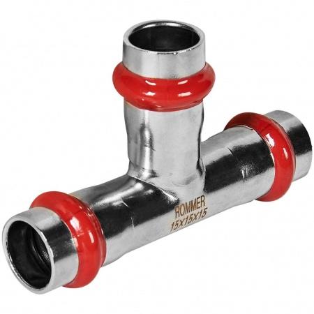 Тройник ROMMER равнопроходной 15 из нержавеющей стали прессовой