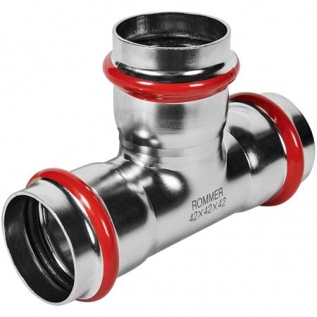 Тройник ROMMER равнопроходной 42 из нержавеющей стали прессовой