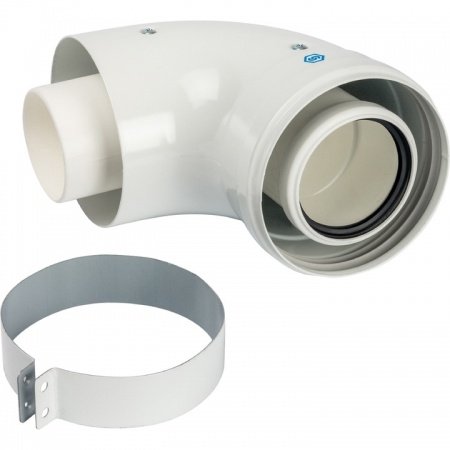 Элемент дымохода Stout конденсац. адаптер 90° DN60/100 м/п PP-FE c хомутом (совместим. с Vaillant, Ariston)