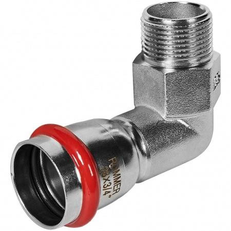 Угольник ROMMER-переходник-НР, 28х3/4, из нержавеющей стали прессовой