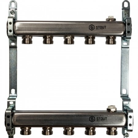 Коллектор Stout из нержавеющей стали для радиаторной разводки 5 вых.