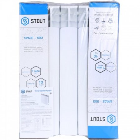 Биметаллический радиатор Stout Space 500 4 секций нижнее правое подключение