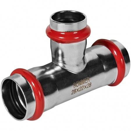Тройник переходной ROMMER 28х22х28 из нержавеющей стали прессовой