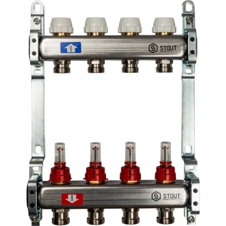 Коллектор Stout из нержавеющей стали с расходомерами 4 вых.