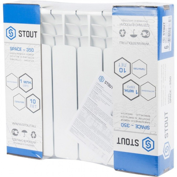 Биметаллический радиатор Stout Space 350 6 секций боковое подключение