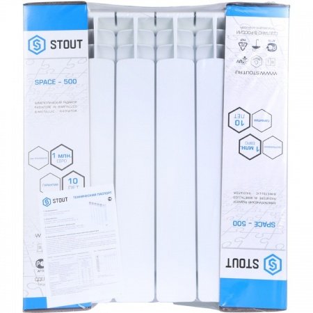 Биметаллический радиатор Stout Space 500 6 секций нижнее правое подключение