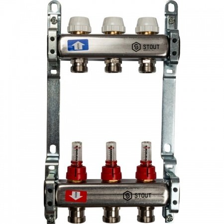 Коллектор Stout из нержавеющей стали с расходомерами 3 вых.