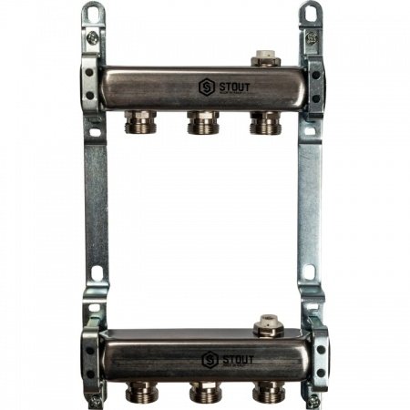 Коллектор Stout из нержавеющей стали для радиаторной разводки 3 вых.
