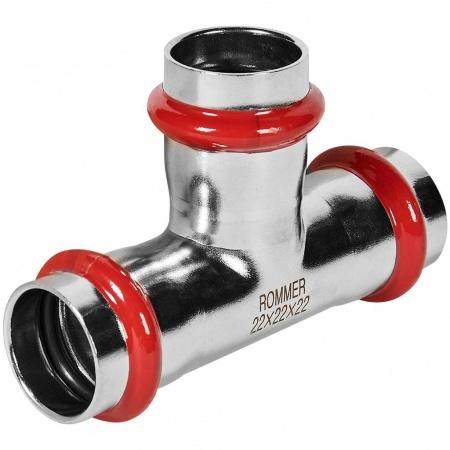 Тройник ROMMER равнопроходной 22 из нержавеющей стали прессовой