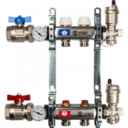 Коллектор Stout из нержавеющей стали в сборе без расходомеров 2 вых.