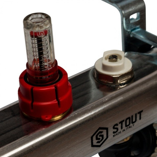 Коллектор Stout из нержавеющей стали с расходомерами, с клапаном вып. воздуха и сливом 2 вых.