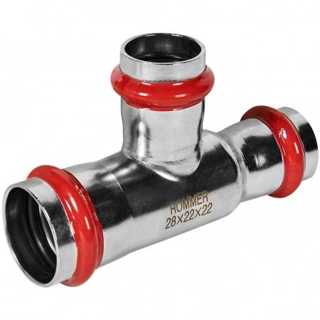 Тройник переходной ROMMER 28х22х22 из нержавеющей стали прессовой