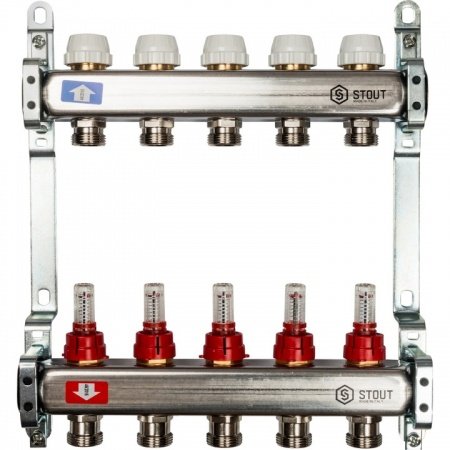 Коллектор Stout из нержавеющей стали с расходомерами 5 вых.