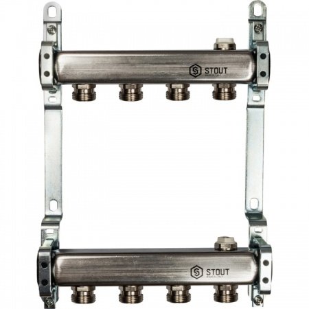 Коллектор Stout из нержавеющей стали для радиаторной разводки 4 вых.