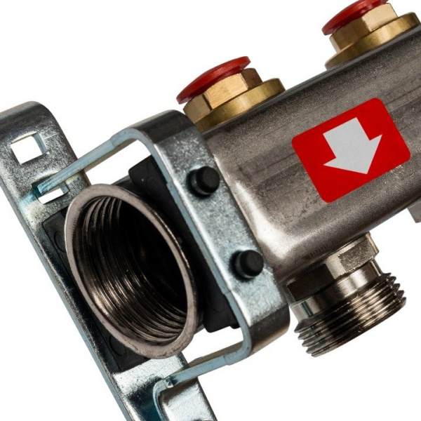 Коллектор Stout из нержавеющей стали без расходомеров, с клапаном вып. воздуха и сливом 4 вых.