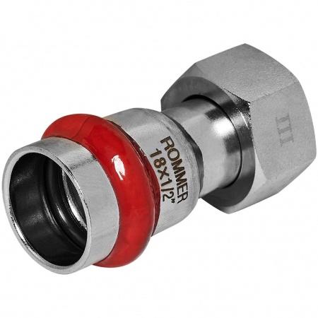 Переходник ROMMER с накидной гайкой-ВР 18х1/2 из нержавеющей стали прессовой