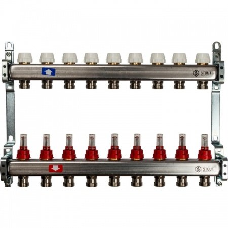 Коллектор Stout из нержавеющей стали с расходомерами 9 вых.