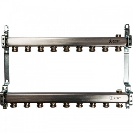 Коллектор Stout из нержавеющей стали для радиаторной разводки 9 вых.