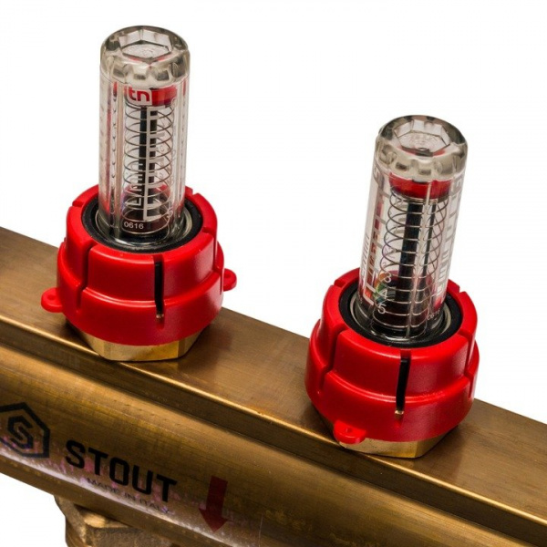 Коллектор Stout распределительный из латуни с расходомерами 11 вых.