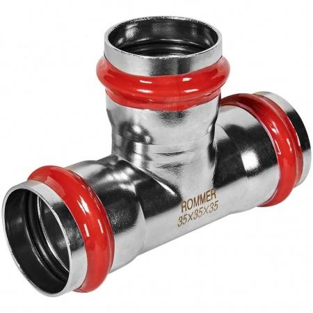 Тройник ROMMER равнопроходной 35 из нержавеющей стали прессовой